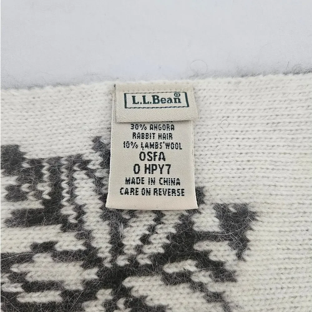 Vintage L.L.Bean Dark Brown Crearm Snowflake Scarf Rabbit Hair Wool Blend Basic